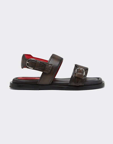 Ferrari Flat Sandal in Leather Dark brown 49989f