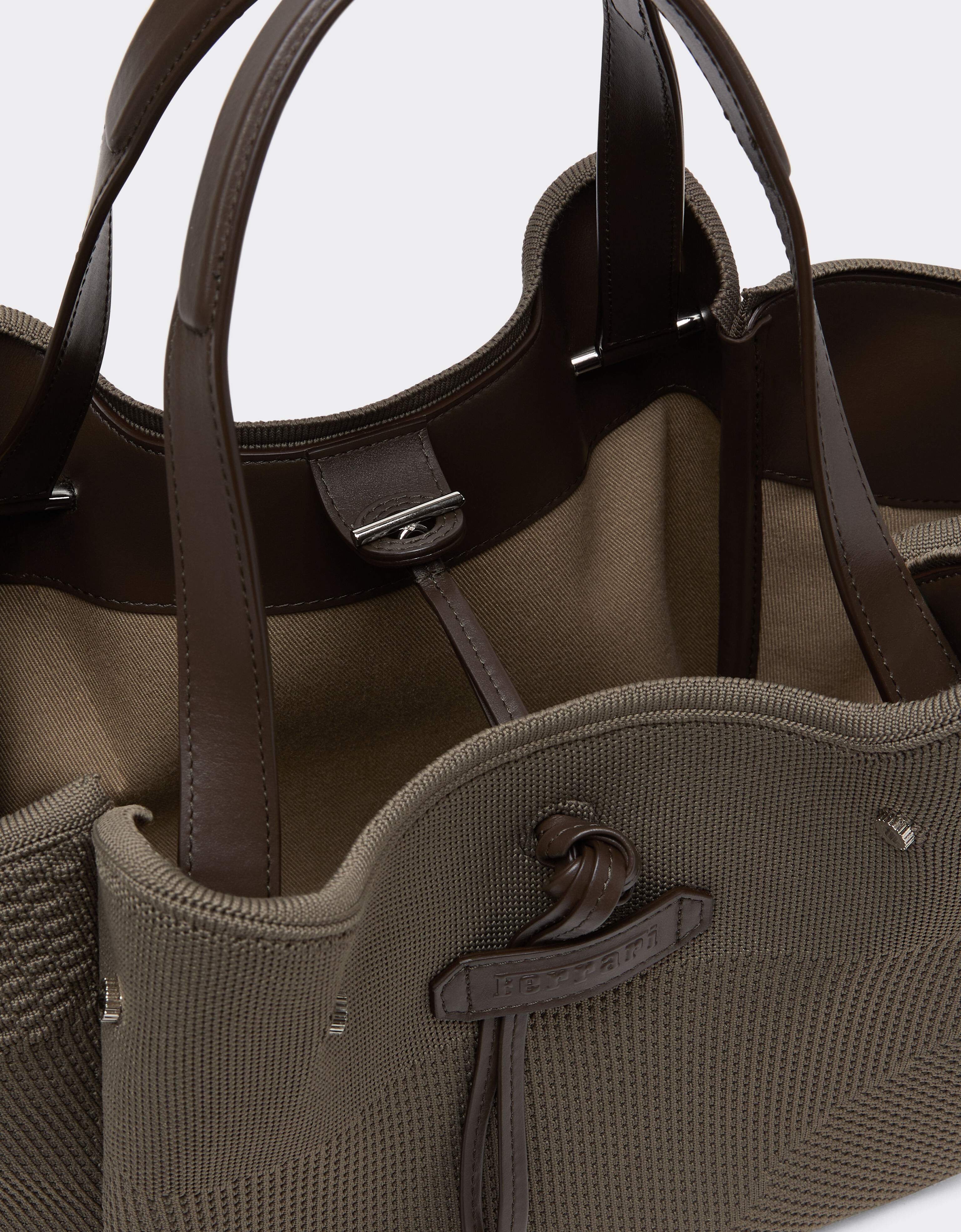 Ferrari 小号法拉利针织与皮革托特包 Khaki Green 50416f