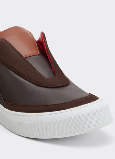 Ferrari Nappa leather and suede slip-on sneaker Espresso 22828f