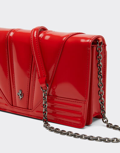 Ferrari Ferrari GT brushed leather wallet with chain shoulder strap Rosso Dino 51056f