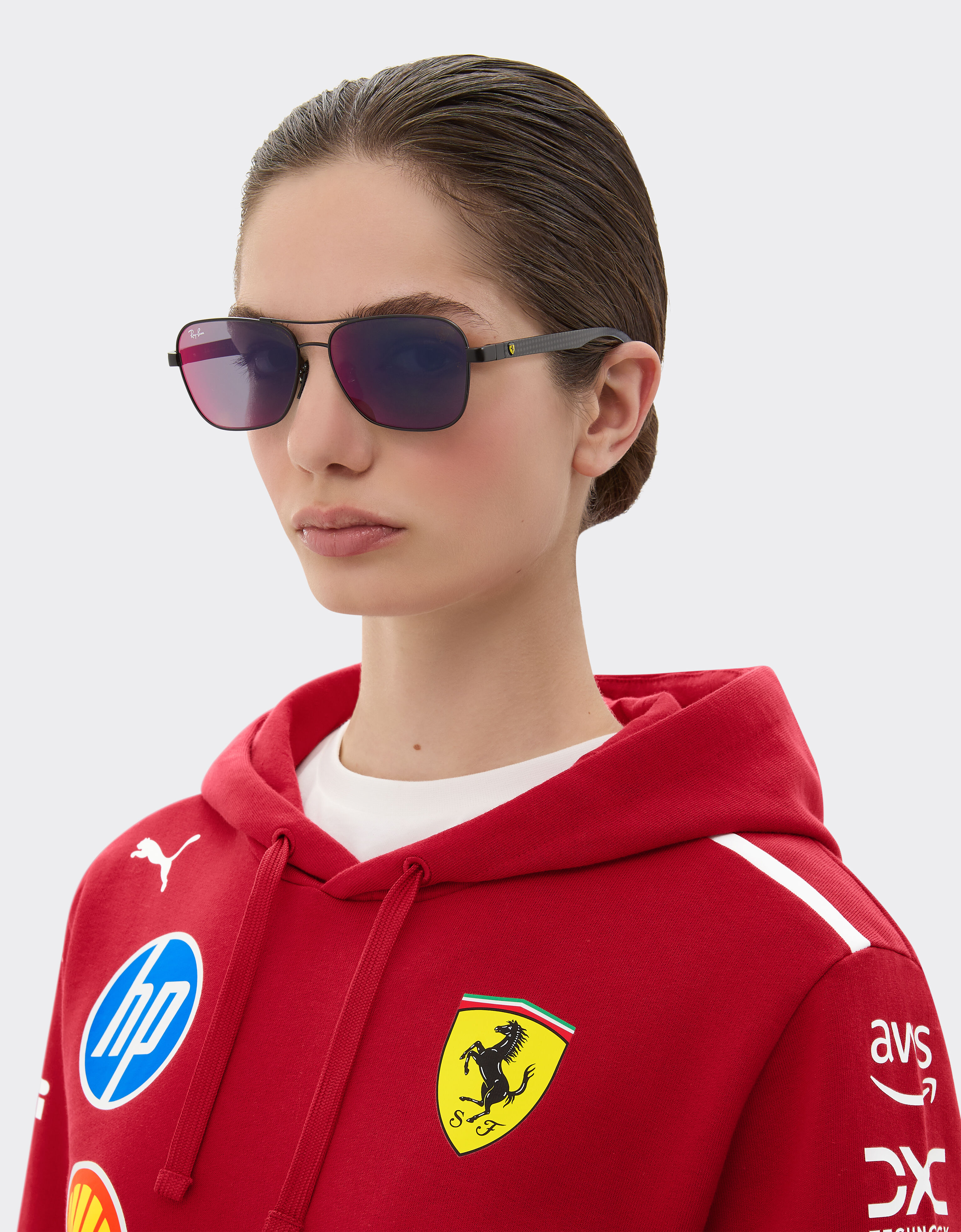 Ferrari 雷朋与法拉利车队合作款 RB8336M 蓝色/红色镜面深灰色镜片哑光黑色金属与深色碳纤维太阳镜 哑光黑 LA02Bf