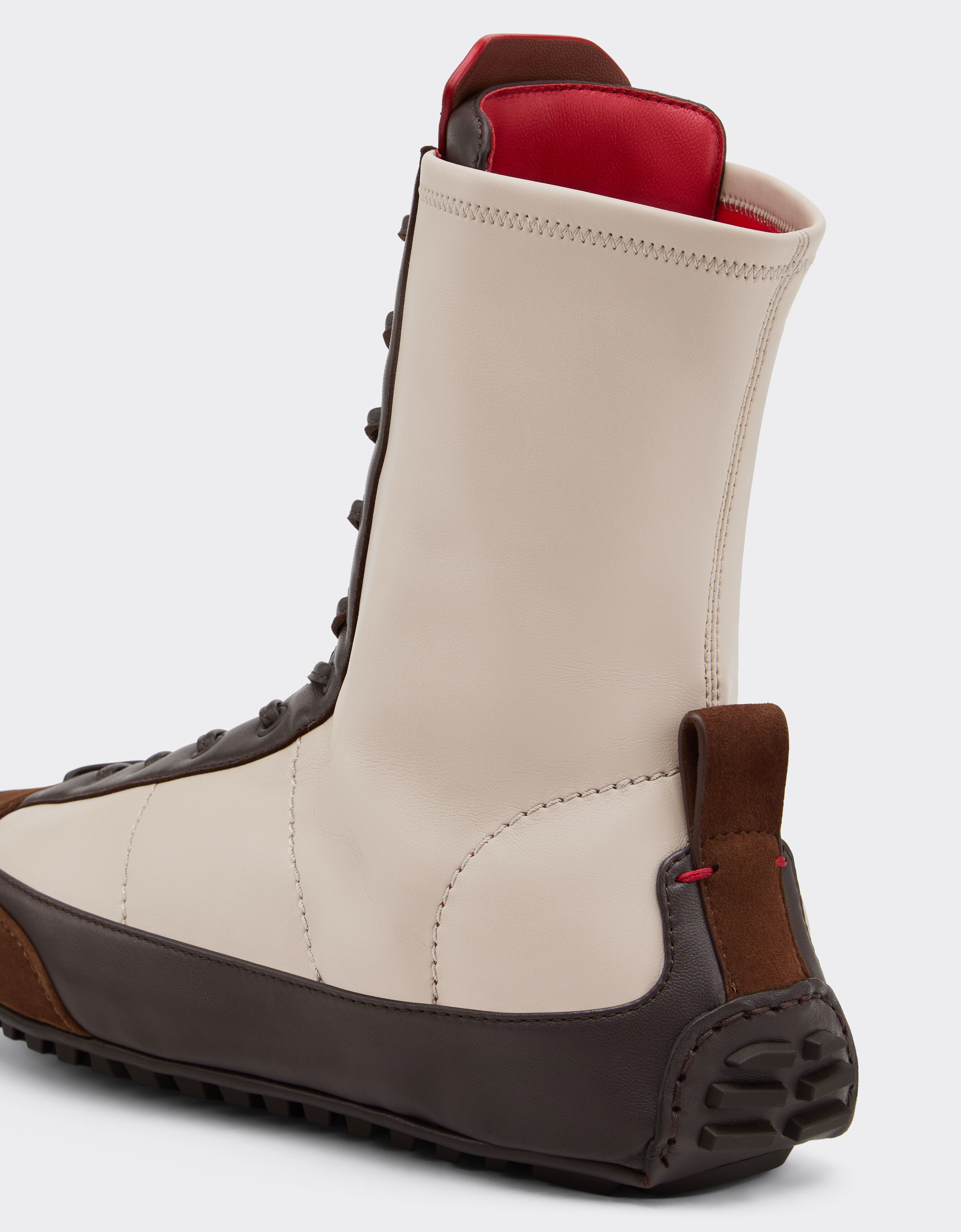 Ferrari Nappa leather, suede and stretch fabric high-top driver sneaker Beige 22735f
