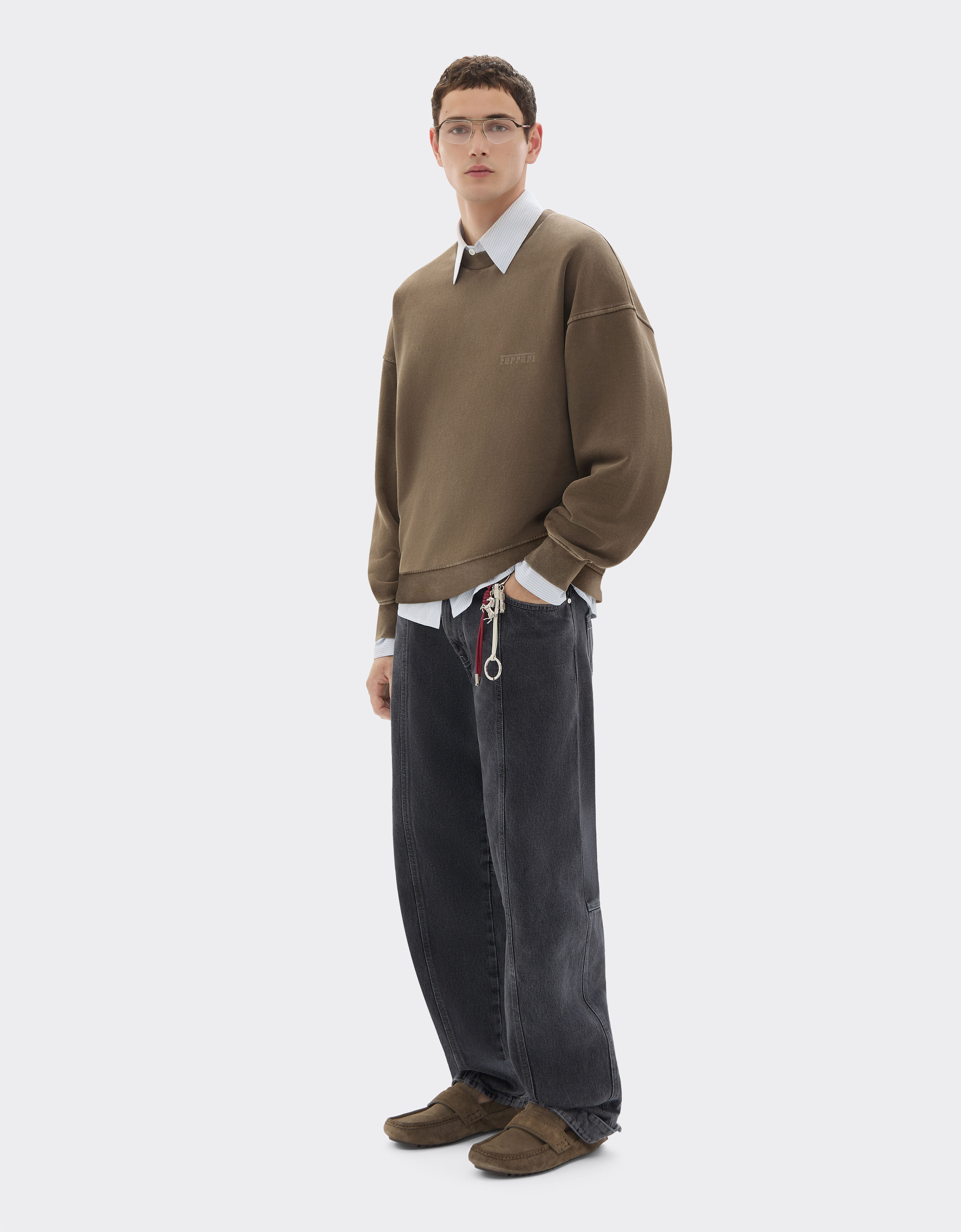 Ferrari 法拉利徽标棉质圆领卫衣 Khaki Green 50338f