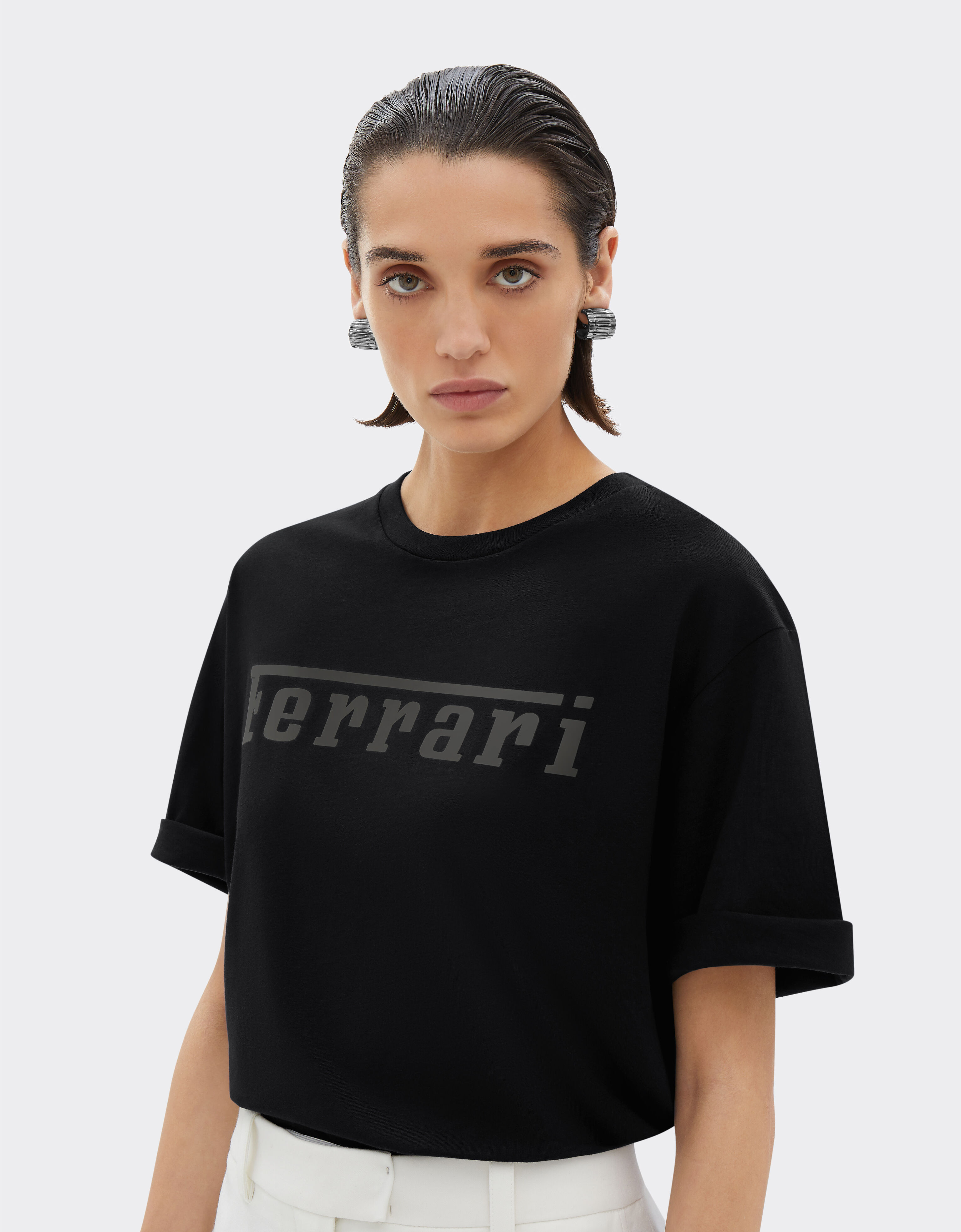 Ferrari 法拉利徽标棉质 T 恤 黑色 21179f